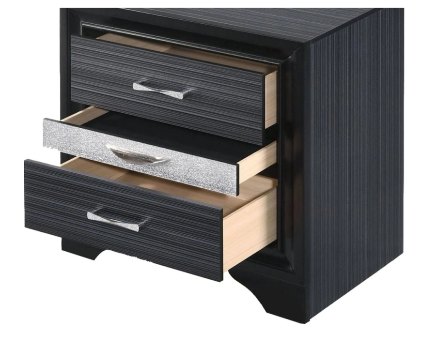 Set of 2 Black and Silver Benzara Wooden Nightstand with Small